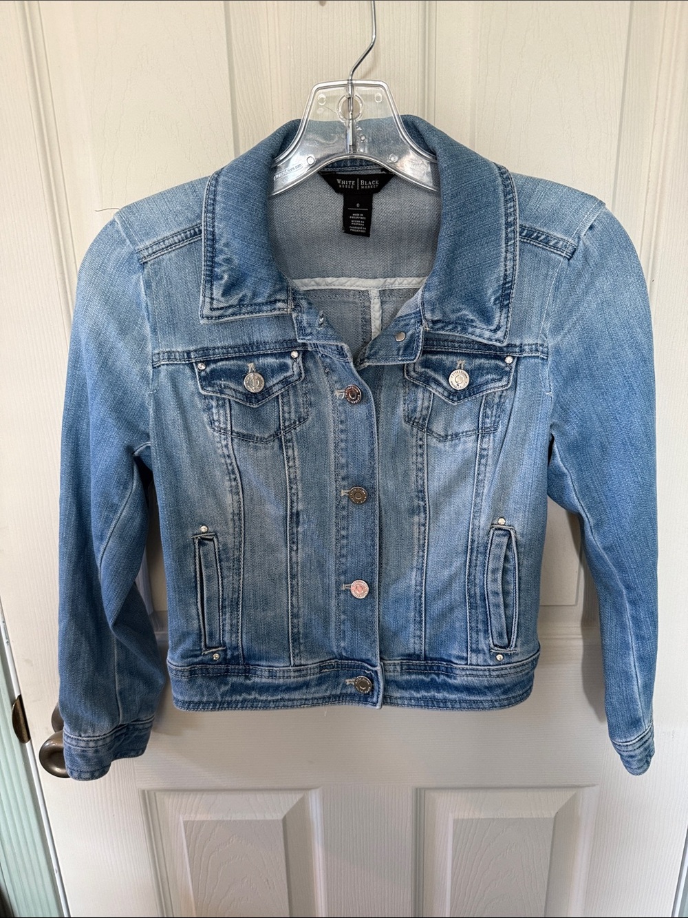 White House Black Market Faded Light Blue Denim Jacket